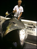 The Hindsight's first mate, Rich Emerson, with a giant bluefin tuna