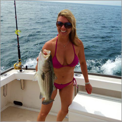 Nice striped bass caught in Cape Cod Bay aboard the Hindsight with Capt Brett Wilson and the crew of Hindsight Sportfishing.